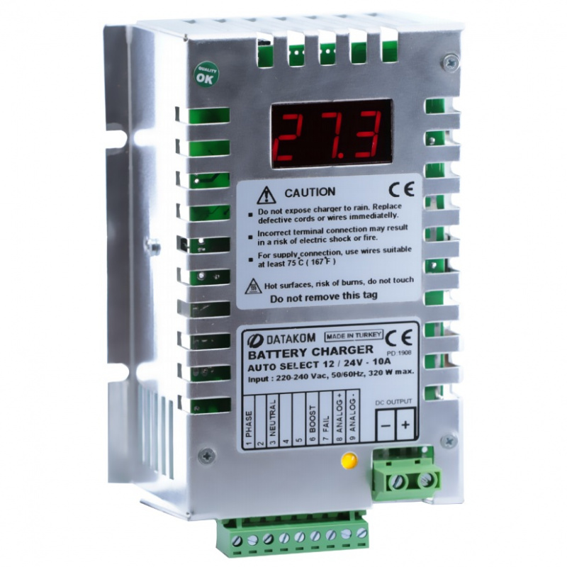 DATAKOM BC-10A-D Smart Batt. Charger, with display, 4-stage, reverse prot.,high eff.,