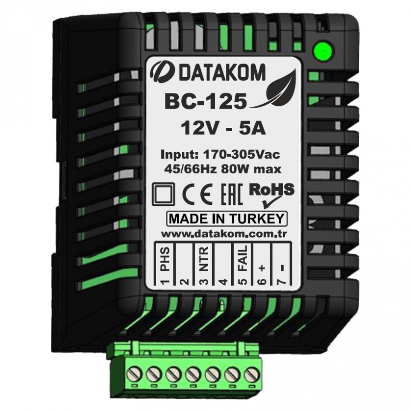 DATAKOM BC-125 (12V/5A, DIN rail) Generator Battery Charger/ Stabilized power supply