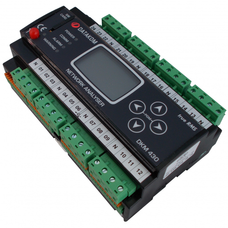 DATAKOM DKM-430-PRO multiple analyser, 30 CT inputs, 24 fuse inputs, 1.9” LCD, RS-485, USB/Device, 2-inputs, 2-outputs, AC power supply