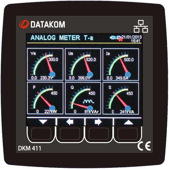 DATAKOM DKM-411 analyser, 96x96mm, 3.5” colour TFT, Ethernet, USB/Host, USB/Device, RS485, RS232, 2-input, 2-outputs, AC/DC Power supply