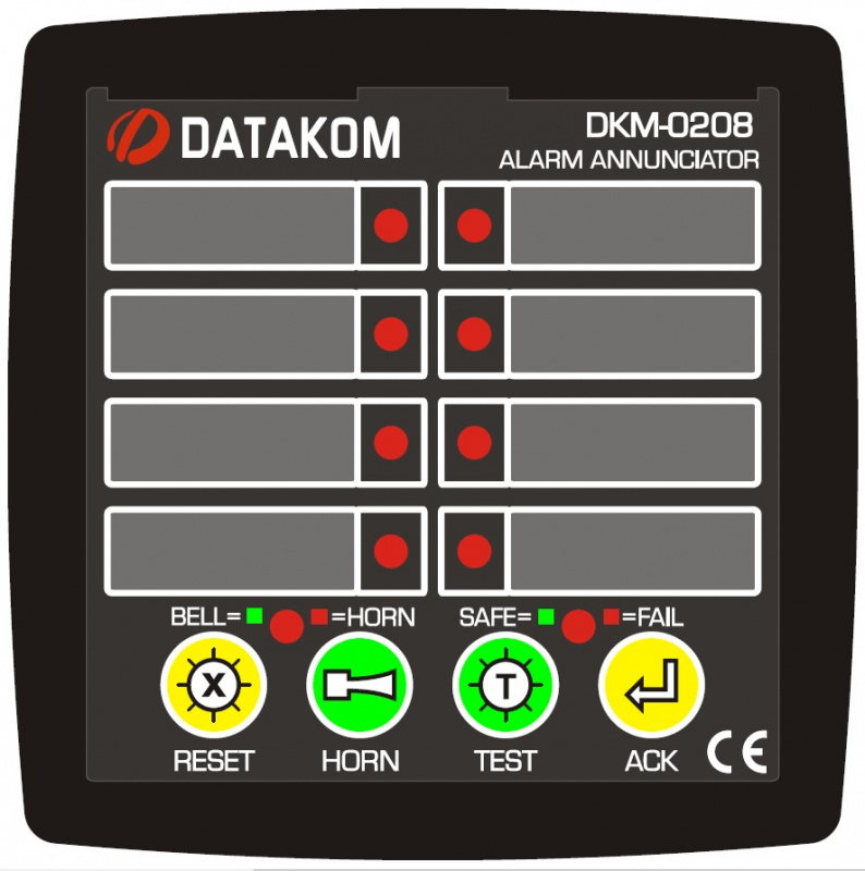 DATAKOM DKM-0208 Alarm Annunciator, 8ch, Power Supply/Fault  input voltage: 88-400VDC, 85-270VAC