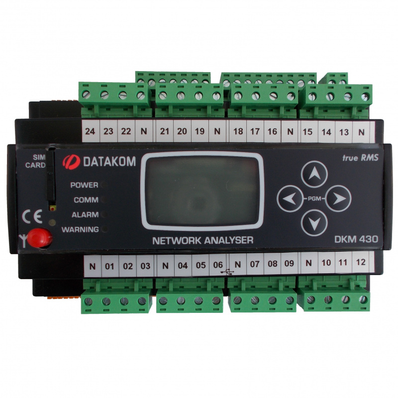 DATAKOM DKM-430-PRO multiple analyser, 30 CT inputs, 24 fuse inputs, 1.9” LCD, RS-485, USB/Device, 2-inputs, 2-outputs, AC power supply