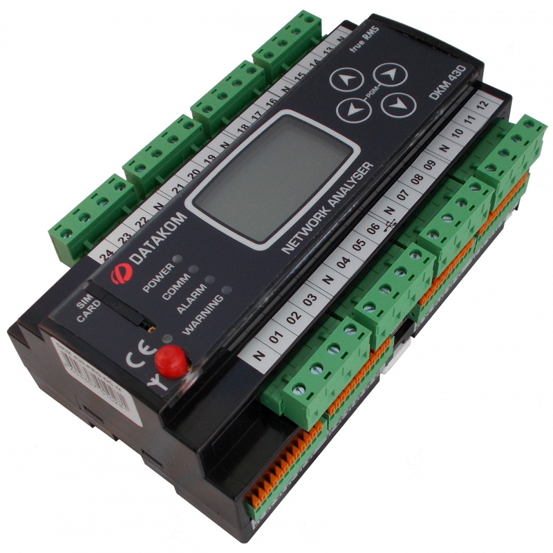 DATAKOM DKM-430-PRO multiple analyser, 30 CT inputs, 24 fuse inputs, 1.9” LCD, RS-485, USB/Device, 2-inputs, 2-outputs, AC power supply